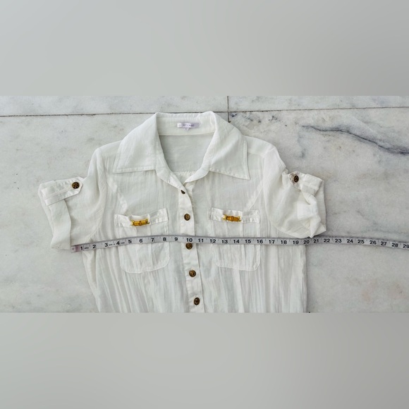 Lucy Paris Romper Shorts White Sheer Short Sleeve Women L Beach Coastal Resort - Picture 10 of 12